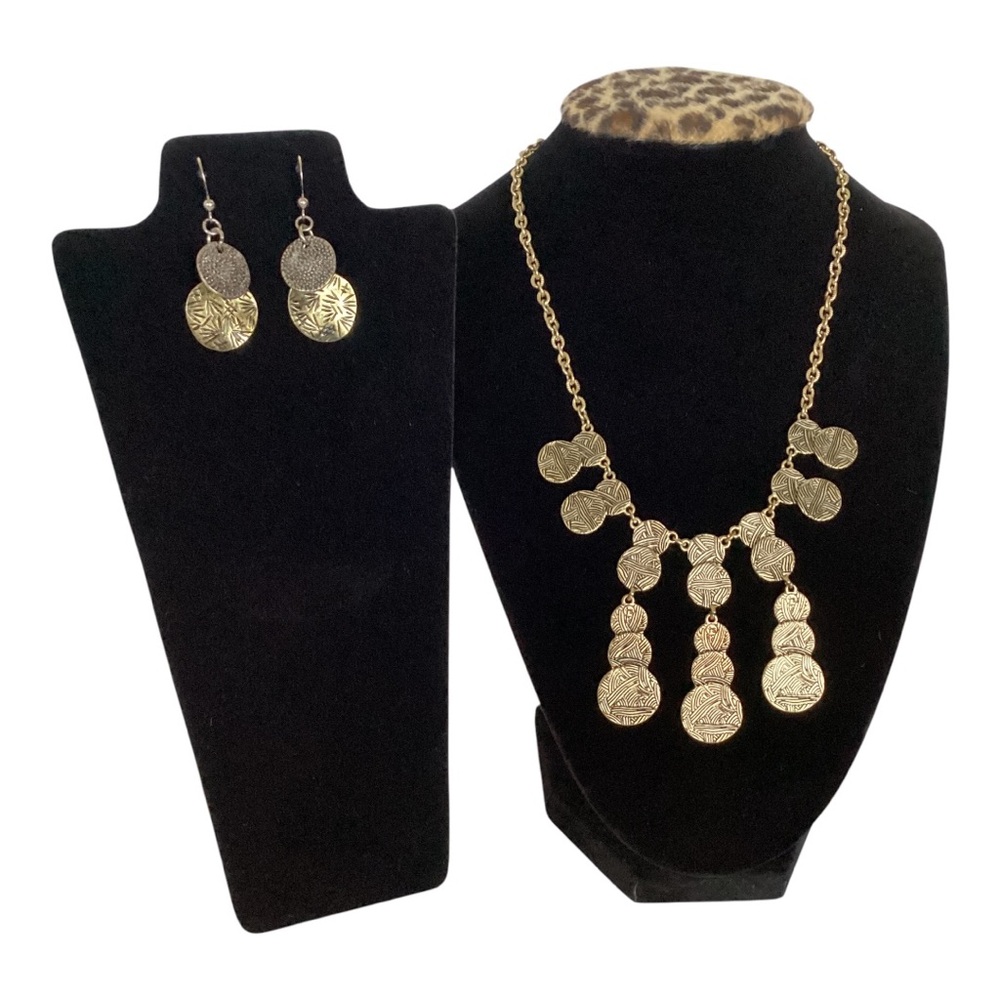 The Sak Gold Tone Black Weave Pattern Aztec Style Coin Drop Statement Necklace - Picture 3 of 10